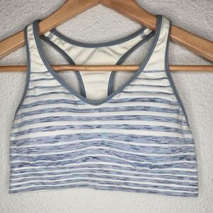 Champion Women's Striped Sports Bra - Blue and White Size Medium